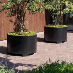 Store runde plantekasser i aluminium med ben / fødder - 7021 Antrazit