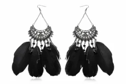 Store sorte Mexican fjer øreringe