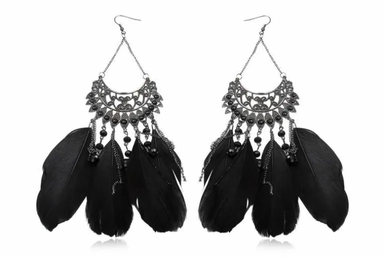 Store sorte Mexican fjer øreringe