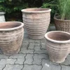 Terracotta Krukker med striber - antik choko - sæt 3stk