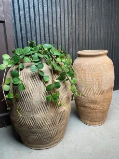 Terracotta Lerkrukke med mønster H.50xØ.37