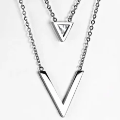 Triangle Dobbelt Halskæde i Stål Med Vedhæng - 42cm