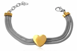 Triple stålarmbånd med hjerte / Blank + Guld