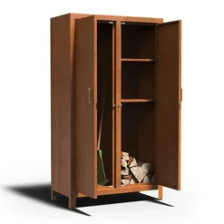 Udendørs skab med låger til redskaber og brænde - 180cm haveskab i cortenstål