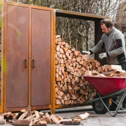 Udendørs skab med låger til redskaber og brænde - 180cm haveskab i cortenstål